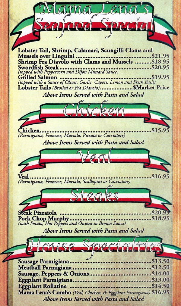 Mama Lena's New Jersey Menu