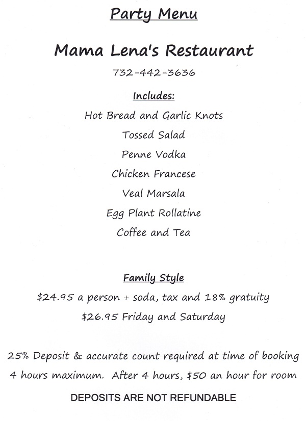 Mama Lena's Party Menu